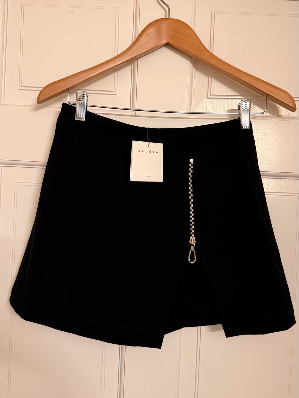 Sandro Black Mini Skirt with Exposed Silver Zip